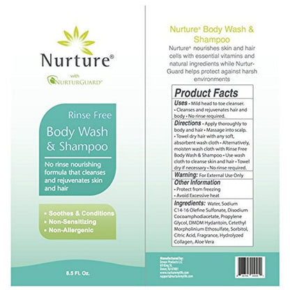 Nurture Rinse Free Body Wash & Shampoo, Hospital Grade Waterless Cleansing Foam for Hair & Body, Ideal for Sensitive Skin, Women, Elderly, 3 Pack