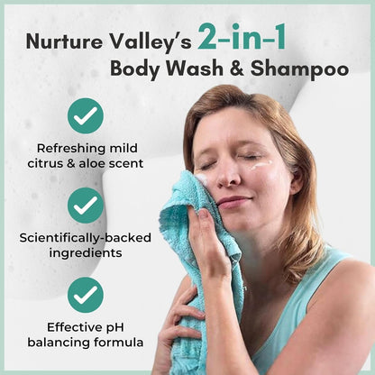 Nurture Rinse Free Body Wash & Shampoo, Hospital Grade Waterless Cleansing Foam for Hair & Body, Ideal for Sensitive Skin, Women, Elderly, 3 Pack