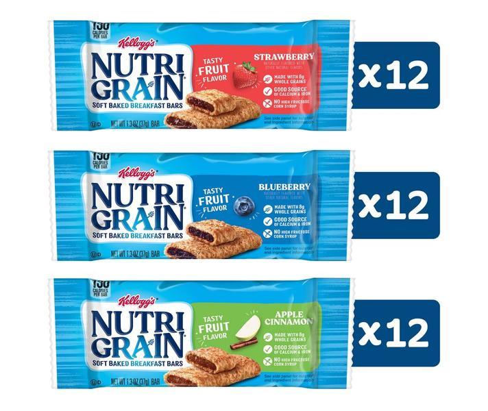 Kellogg's Nutri-Grain Soft Baked Breakfast Bars, Variety Pack, 1.3 oz (36-pk)