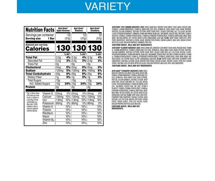 Kellogg's Nutri-Grain Soft Baked Breakfast Bars, Variety Pack, 1.3 oz (36-pk)