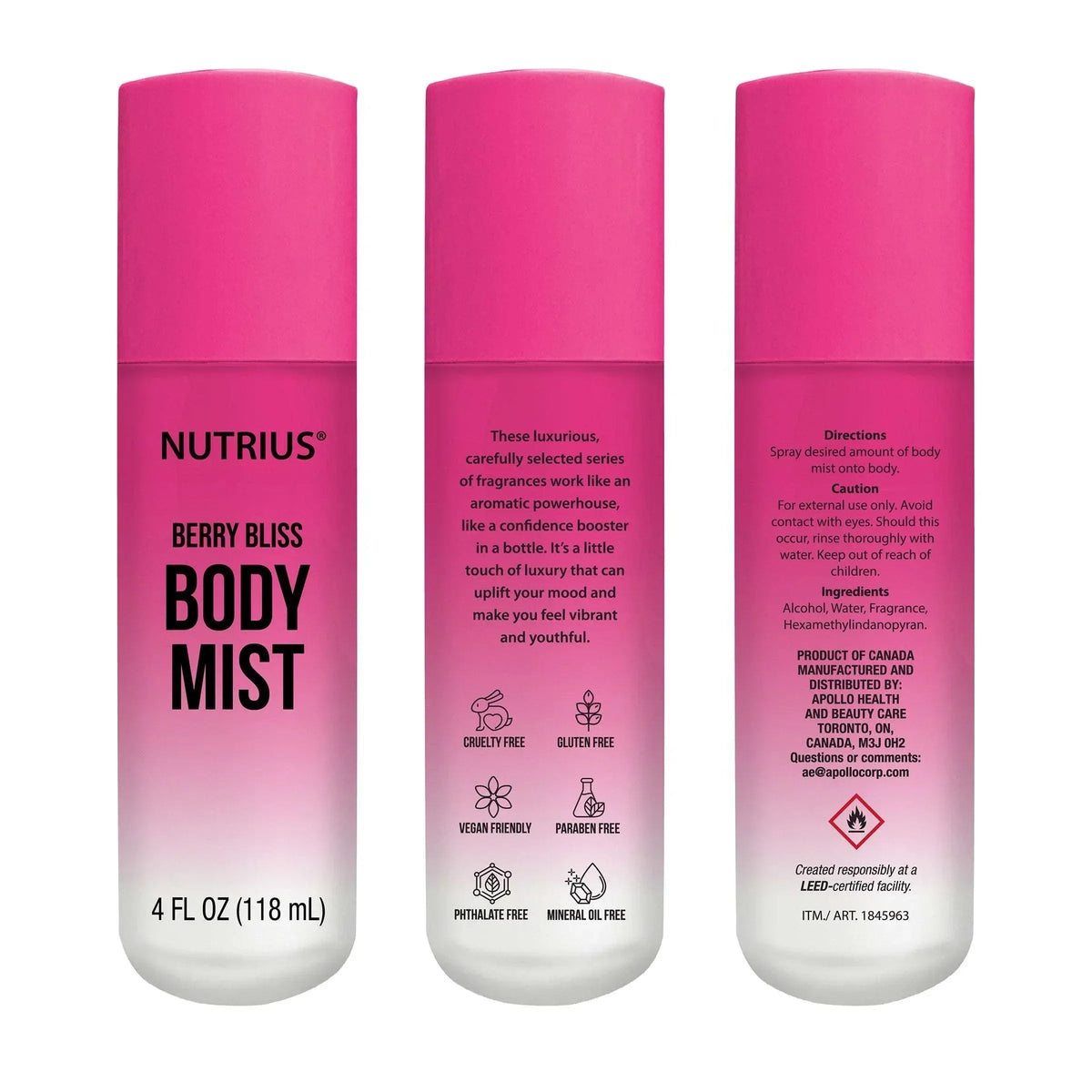 Nutrius Body Mist, 4 fl oz, 3-pack