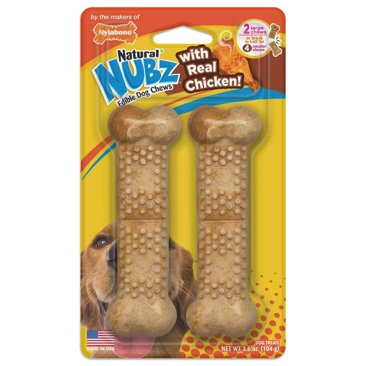 Nylabone Natural Nubz Edible Dog Dry Chew Treat, Chicken Flavor, Small