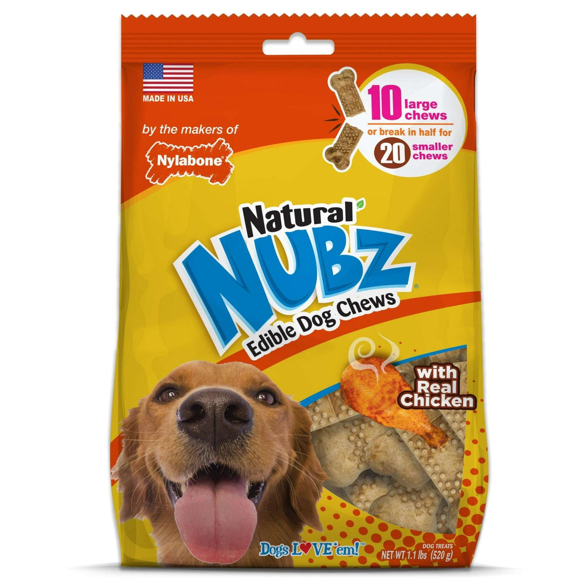 Nylabone Natural Nubz Edible Dog Dry Chew Treat, Chicken Flavor, Small
