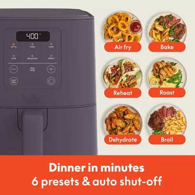 bella 4qt Slim Air Fryer Oatmilk: Small Beige Electric Fryer, 1300W, 2-Year Warranty, Plastic & Aluminum, 7.27 lbs