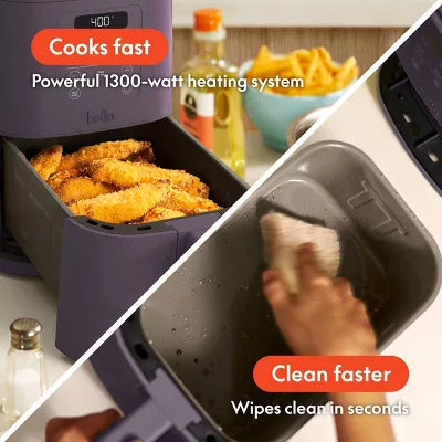 bella 4qt Slim Air Fryer Oatmilk: Small Beige Electric Fryer, 1300W, 2-Year Warranty, Plastic & Aluminum, 7.27 lbs