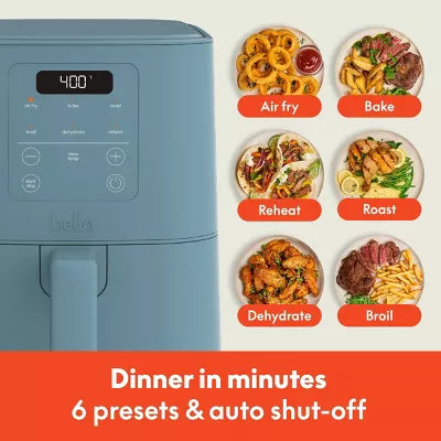bella 4qt Slim Air Fryer Oatmilk: Small Beige Electric Fryer, 1300W, 2-Year Warranty, Plastic & Aluminum, 7.27 lbs