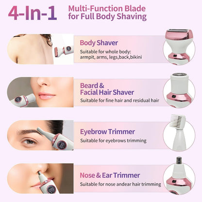 OBACRE Bikini Trimmer for Women,4-in-1 Electric Razors for Women,IPX7 Waterproof Rechargeable Cordless Pubic Hair Shaver with LED Display for Ladies Bikini Pubic, Face, Underarms, Legs