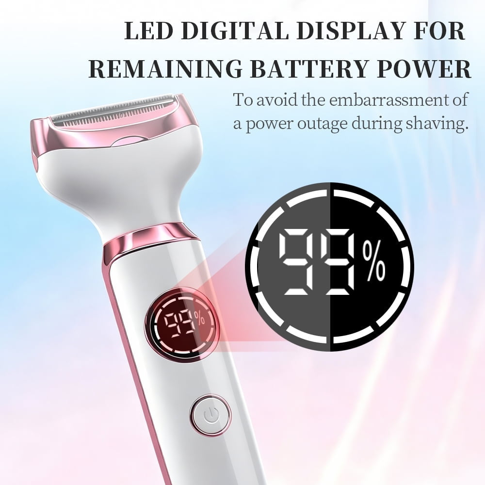 OBACRE Bikini Trimmer for Women,4-in-1 Electric Razors for Women,IPX7 Waterproof Rechargeable Cordless Pubic Hair Shaver with LED Display for Ladies Bikini Pubic, Face, Underarms, Legs