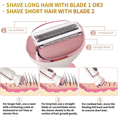 OBACRE Bikini Trimmer for Women,4-in-1 Electric Razors for Women,IPX7 Waterproof Rechargeable Cordless Pubic Hair Shaver with LED Display for Ladies Bikini Pubic, Face, Underarms, Legs