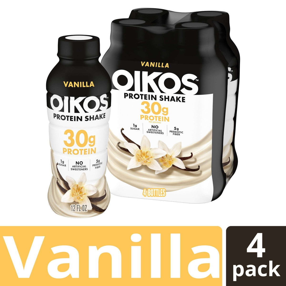 Oikos Protein Shake, Shelf Stable, Chocolate, 30g Protein, 12 fl oz, 4 Count Bottles