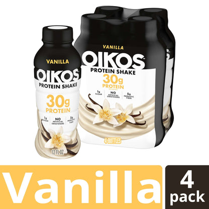 Oikos Protein Shake, Shelf Stable, Chocolate, 30g Protein, 12 fl oz, 4 Count Bottles