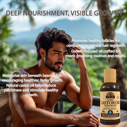 OKAY Men Castor Oil Beard & Hair Growth Oil Lightweight – Moisturizing & Growth-Stimulating Grooming Oil, Silicone & Paraben-Free, All Hair & Beard Types, 4 oz / 118 ml