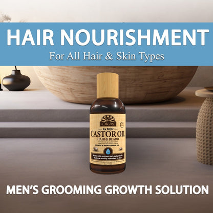 OKAY Men Castor Oil Beard & Hair Growth Oil Lightweight – Moisturizing & Growth-Stimulating Grooming Oil, Silicone & Paraben-Free, All Hair & Beard Types, 4 oz / 118 ml