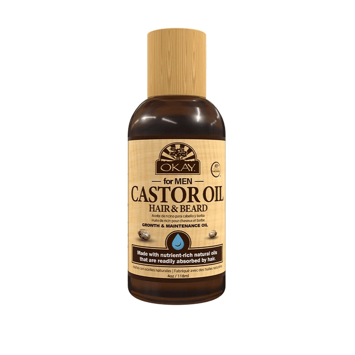 OKAY Men Castor Oil Beard & Hair Growth Oil Lightweight – Moisturizing & Growth-Stimulating Grooming Oil, Silicone & Paraben-Free, All Hair & Beard Types, 4 oz / 118 ml