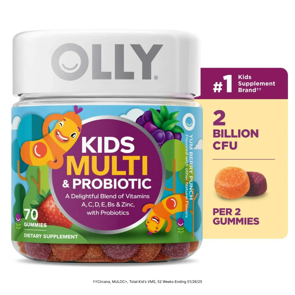 OLLY Kids Multivitamin + Probiotic Gummy, Daily Digestive Supplement, Zinc, Berry Flavor, 70 Ct