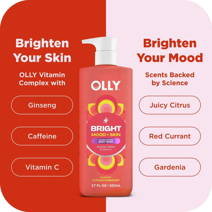 OLLY Bright Body Wash Repairs & Brightens Skin Citrus Currant, 17 oz