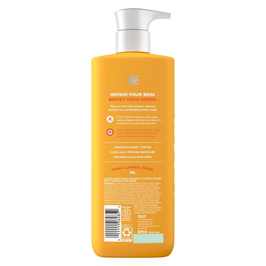 OLLY Exfoliating Body Wash Happy Mood + Skin, 17 fl oz