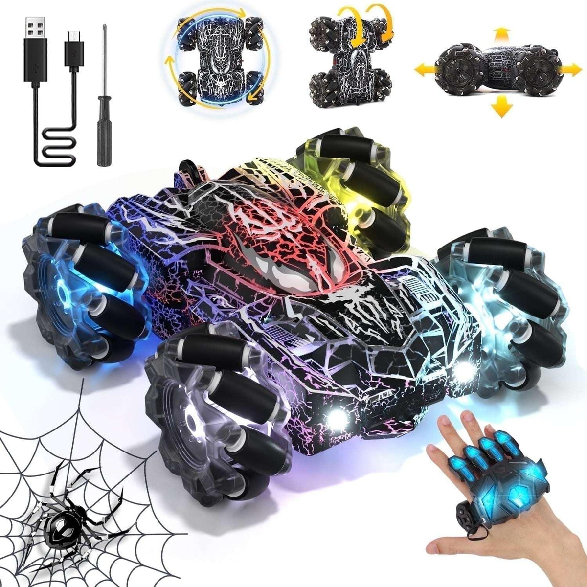 Remote Control Car, RC Car Toys for Boys 5 6 7 8 9 10 Year Old, Double Sided RC Car with Gesture Sensing & Cool Light, 2.4Ghz RC Stunt Car for Kids Outdoor Toys