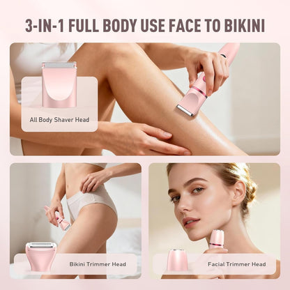 Obacre Bikini Trimmer for Women, 3 in 1 Electric Razors for Women, IPX7 Waterproof Wet Dry Body Shaver Pubic Hair Trimmer Facial Hair Remover with Ceramic Blade USB Recharge Dock Gift for Women