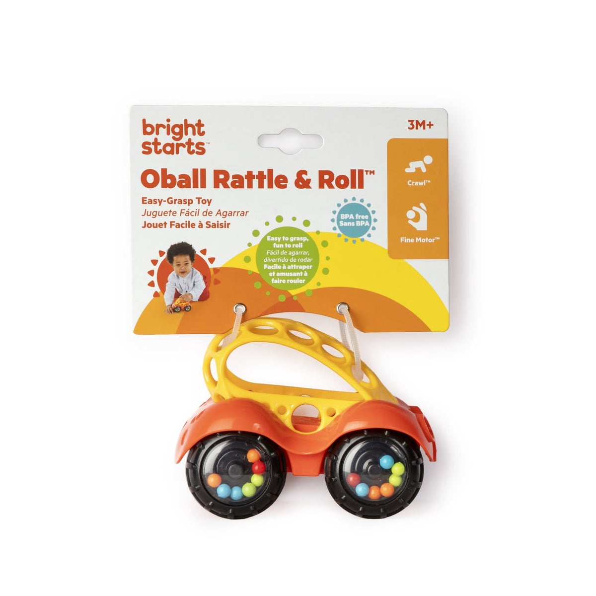 Oball Easy Grasp Rattle & Roll BPA-Free Push Car Infant Crawling Toy, 1 Pack, Red, Unisex