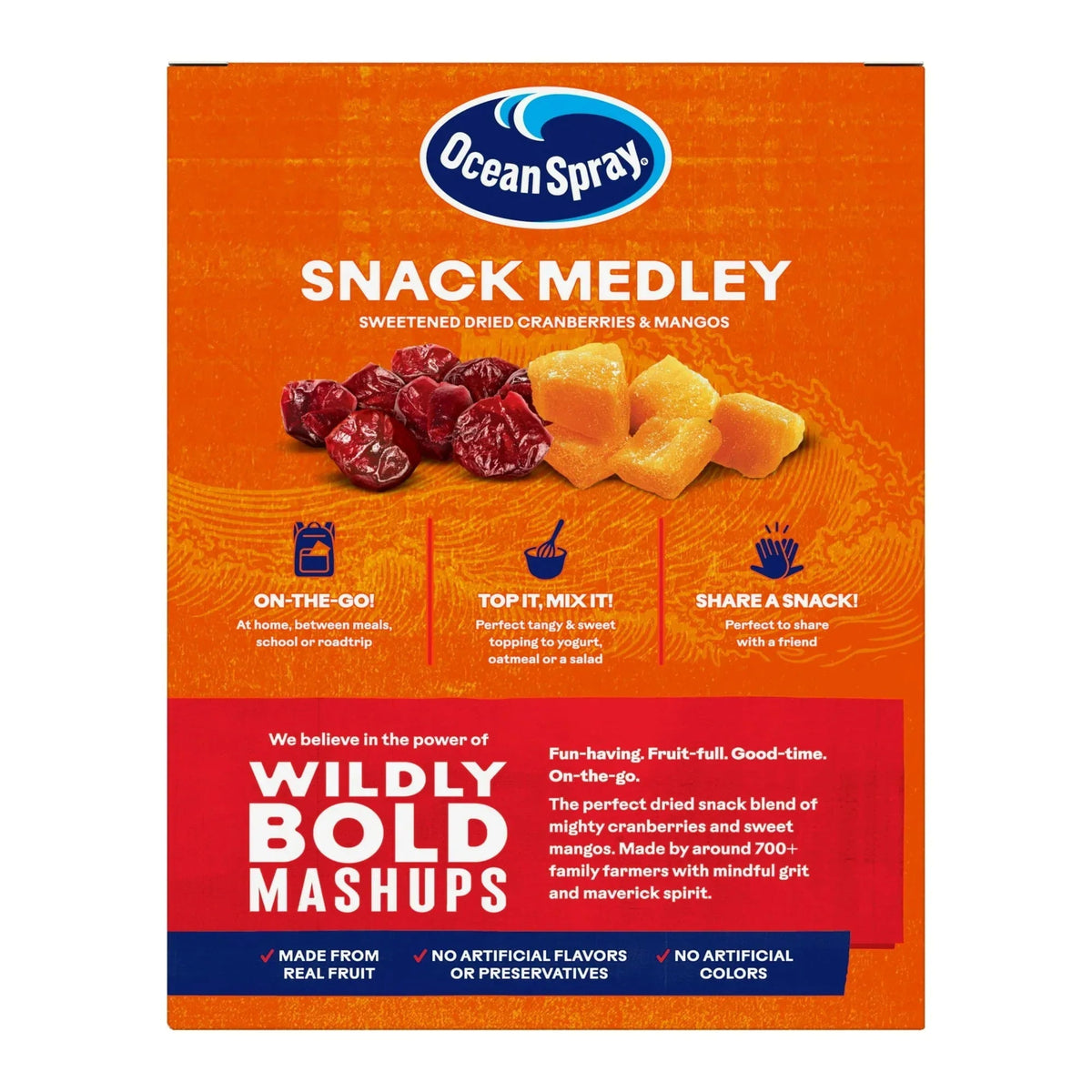 Ocean Spray® Mango Cran™ Snack Medley, Cranberry and Mango Dried Fruit Snack, 1 Oz Pouches, 5 Count