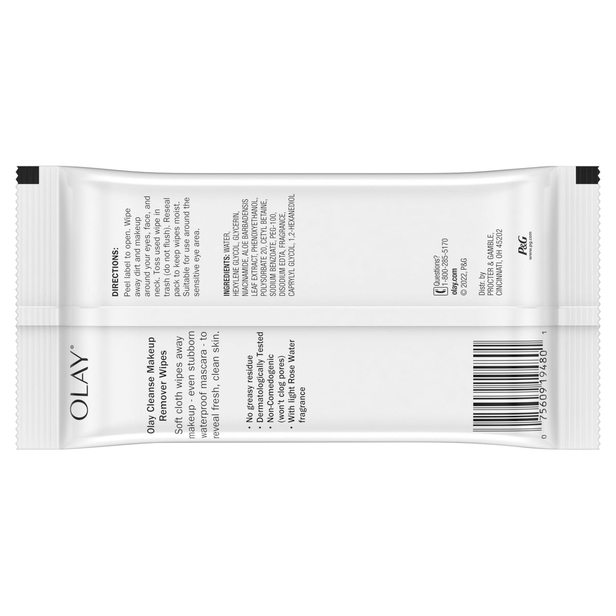 Olay Cleanse Makeup Remover Wipes Rose Water, 25 count