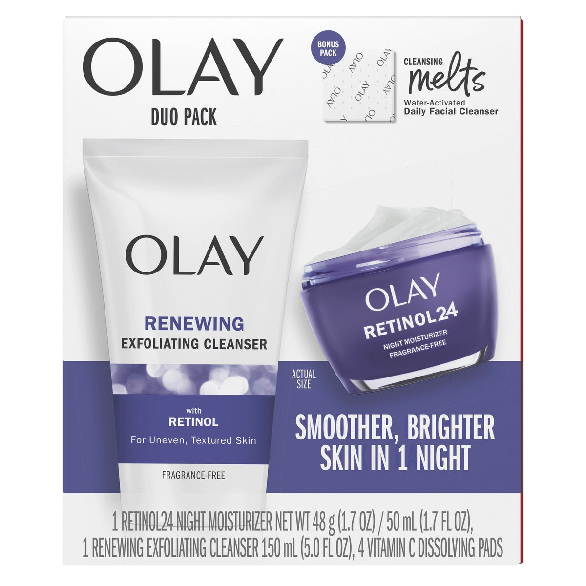Olay Skin Care Beauty Retinol Duo Pack, Face Moisturizer & Face Wash, Smoothing and Anti-Aging, 1.7 oz