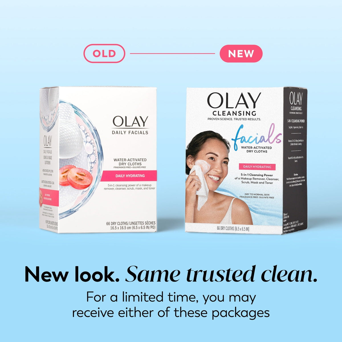 Olay Skin Care Daily Facials Hydrating Cleansing Face Wipes, All Skin Types, Fragrance-Free, 66 Count