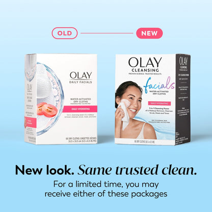 Olay Skin Care Daily Facials Hydrating Cleansing Face Wipes, All Skin Types, Fragrance-Free, 66 Count