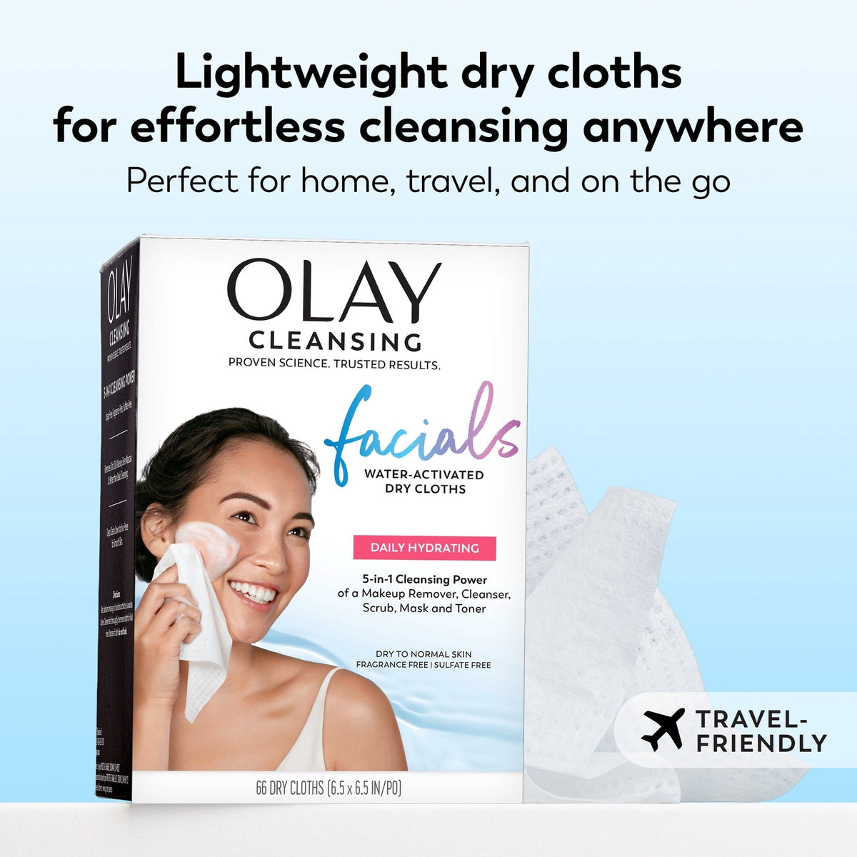 Olay Skin Care Daily Facials Hydrating Cleansing Face Wipes, All Skin Types, Fragrance-Free, 66 Count