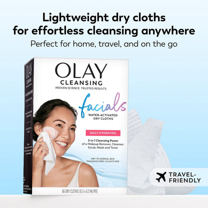 Olay Skin Care Daily Facials Hydrating Cleansing Face Wipes, All Skin Types, Fragrance-Free, 66 Count