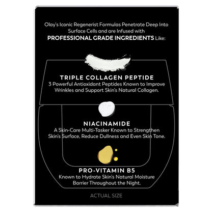 Olay Regenerist Night Recovery Cream with Triple Collagen Peptide, Wrinkle Reducer, Non-Greasy, Fragrance-Free, Hydrating Face Moisturizer for Women, 1.7 oz