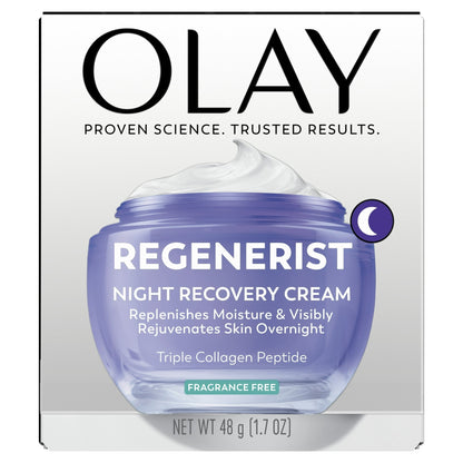 Olay Regenerist Night Recovery Cream with Triple Collagen Peptide, Wrinkle Reducer, Non-Greasy, Fragrance-Free, Hydrating Face Moisturizer for Women, 1.7 oz