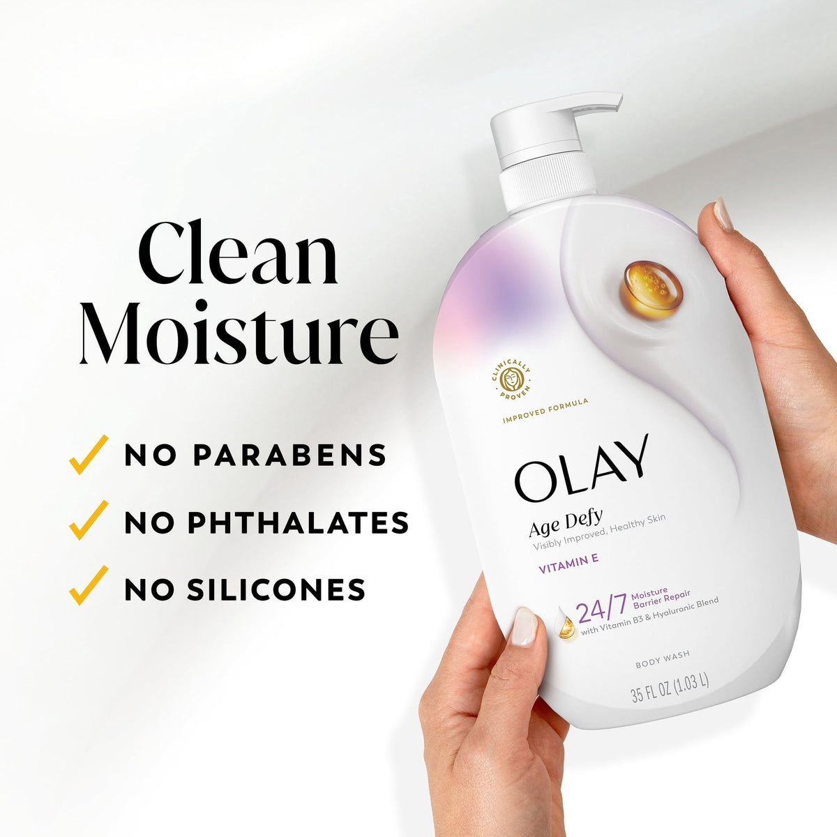 Olay Age Defy Body Wash, Ultra Moisture, Vitamin B3 & Hyaluronic, 35oz