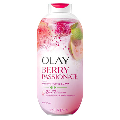 Olay Berry Passionate Body Wash with Notes of Passionfruit and Guava, Vitamin B3 and Antioxidant Blend, 22oz