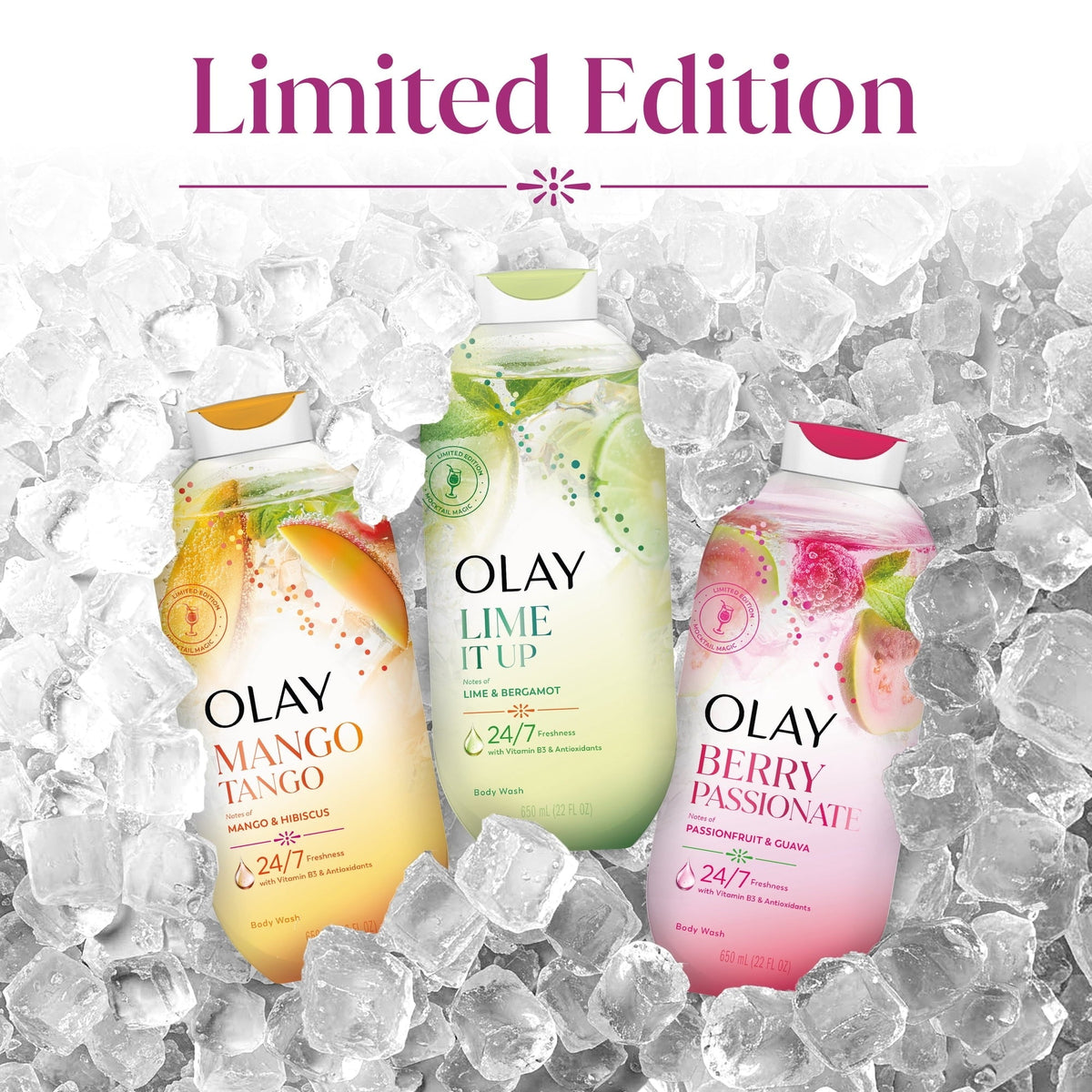 Olay Berry Passionate Body Wash with Notes of Passionfruit and Guava, Vitamin B3 and Antioxidant Blend, 22oz