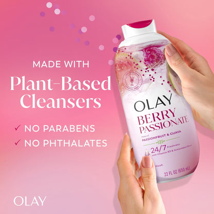Olay Berry Passionate Body Wash with Notes of Passionfruit and Guava, Vitamin B3 and Antioxidant Blend, 22oz