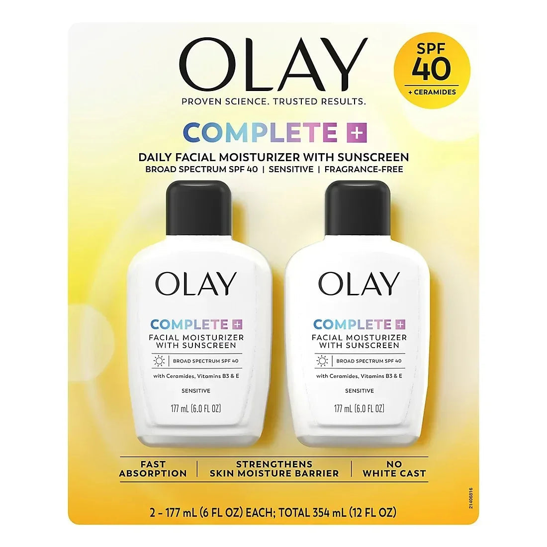 Olay Complete+ Daily Face Moisturizer with Sunscreen SPF 40, Fragrance-Free, 2 pk./6 fl. oz.