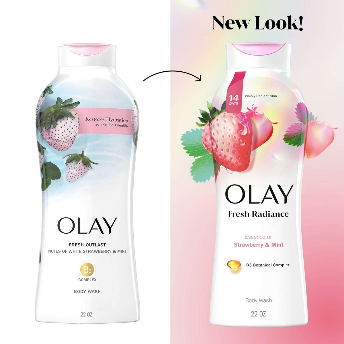 Olay Fresh Outlast Women's Body Wash, White Strawberry & Mint, 22 fl oz