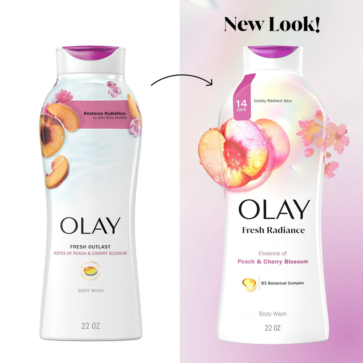 Olay Fresh Outlast Women's Body Wash, Peach and Cherry Blossom, 22 fl oz