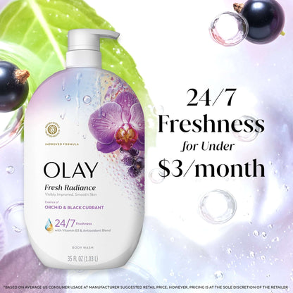 Olay Fresh Radiance Body Wash, Orchid & Black Currant, with Vitamin B3, 35oz