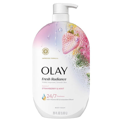 Olay Fresh Radiance Body Wash, Strawberry & Mint, with Vitamin B3, 35oz