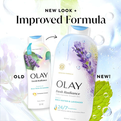 Olay Fresh Radiance Body Wash with Essence of Birch Water and Lavender, Vitamin B3 and Antioxidant Blend
