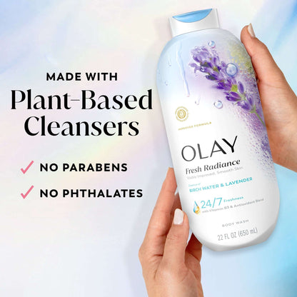 Olay Fresh Radiance Body Wash with Essence of Birch Water and Lavender, Vitamin B3 and Antioxidant Blend