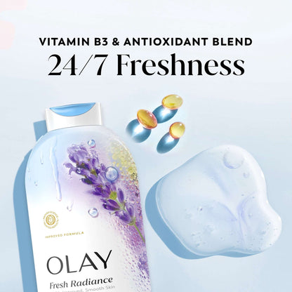 Olay Fresh Radiance Body Wash with Essence of Birch Water and Lavender, Vitamin B3 and Antioxidant Blend