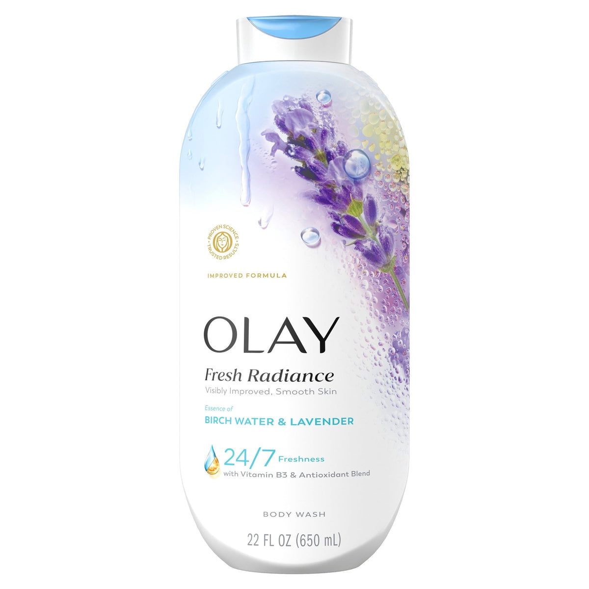 Olay Fresh Radiance Body Wash with Essence of Birch Water and Lavender, Vitamin B3 and Antioxidant Blend