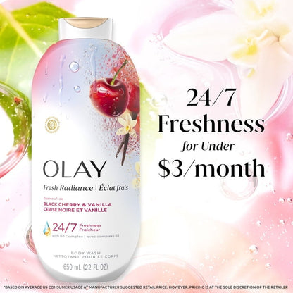 Olay Fresh Radiance Body Wash with Essence of Black Cherry and Vanilla, Vitamin B3 and Antioxidant Blend