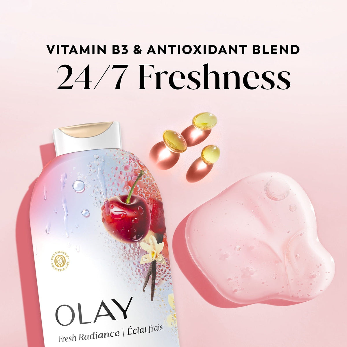 Olay Fresh Radiance Body Wash with Essence of Black Cherry and Vanilla, Vitamin B3 and Antioxidant Blend