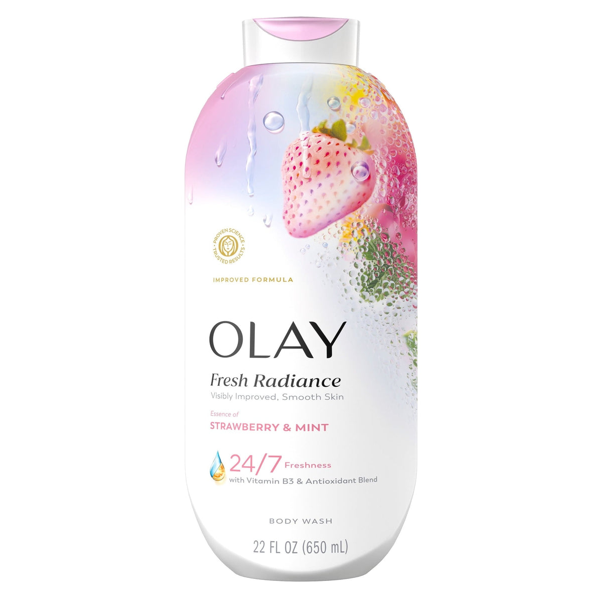 Olay Fresh Radiance Body Wash with Essence of Strawberry and Mint, Vitamin B3 and Antioxidant Blend