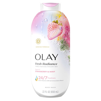 Olay Fresh Radiance Body Wash with Essence of Strawberry and Mint, Vitamin B3 and Antioxidant Blend